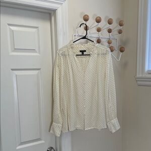 J Crew Silk Classic Poka Dot Long Sleeve Button Down Shirt Neutral Tall Large